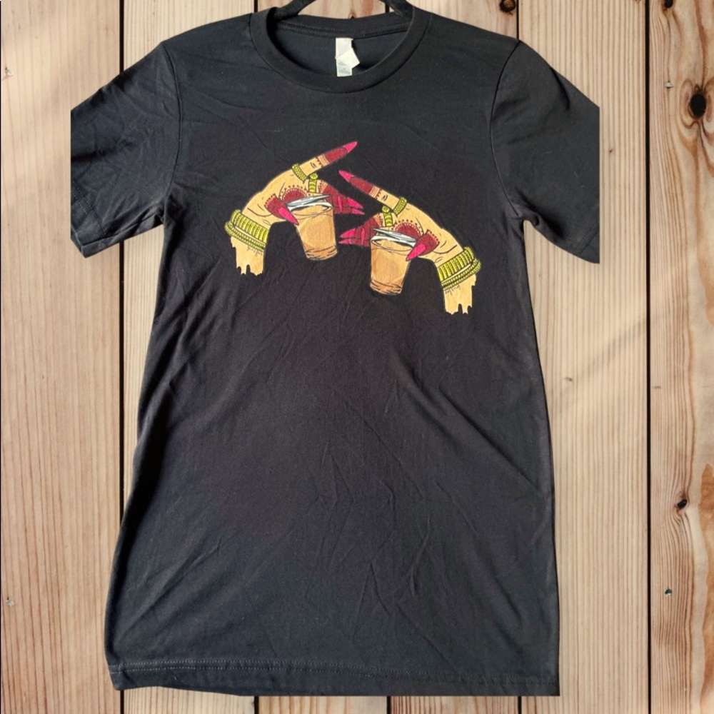 Canvas and Bella custom made t-shirt, female hands with cups size  XS